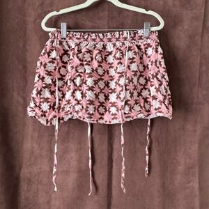 LOFT Petites Pink Brown Floral Smocked Waist Tie Skirt womans SP